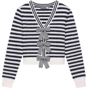 Stripe Cotton Bow Cardigan